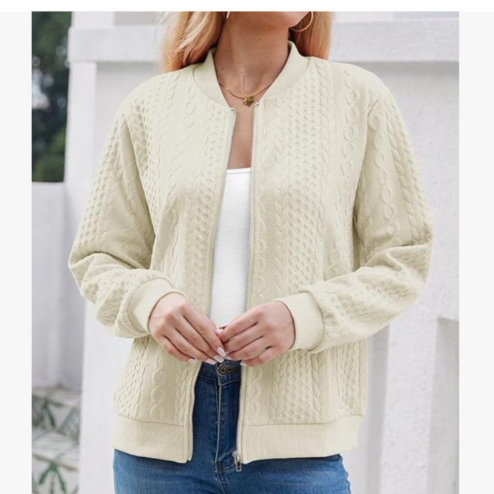 River Island Textured Zip Up Jacket With Pockets Size 1X Cream
